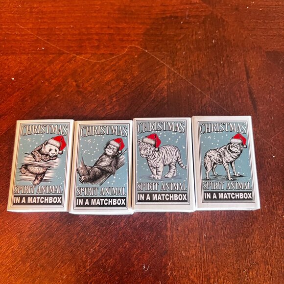 Miniature Christmas Spirit felt Animal In A Matchbox Set Of 4 panda wolf tiger - Picture 1 of 4